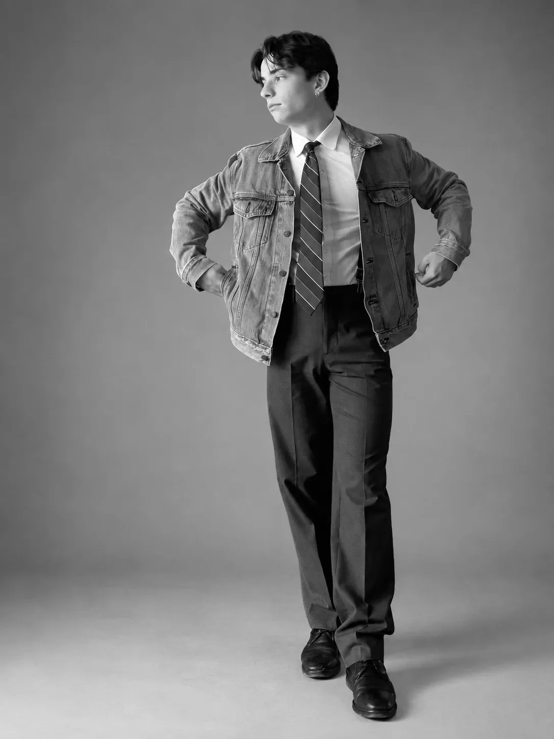 Gabriel Neshto, standing, black and white